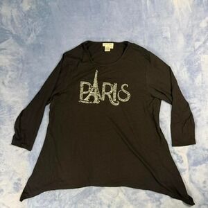 Vintage Gardy black Paris rhinestone long sleeve top women Size L